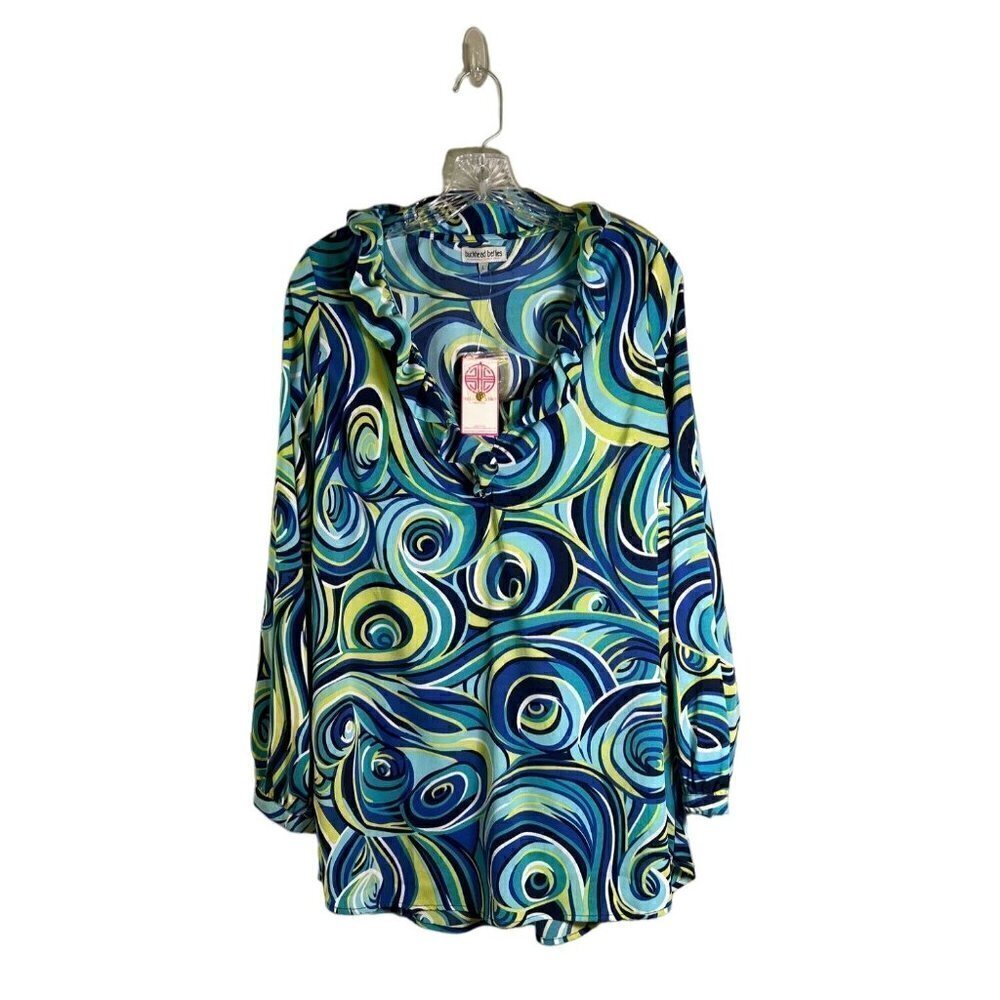 NWT Buckhead Betties Green & Blue Swirl Pattern Shift Blouse Size Large - Picture 1 of 11
